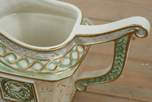 Load image into Gallery viewer, Fitz and Floyd Classics Gregorian Collection Gravy Boat – Handcrafted Porcelain with Green &amp; Gold Accents
