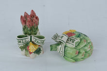 Load image into Gallery viewer, Fitz and Floyd Vegetable Herb Salt and Pepper Shakers Artichoke Asparagus Set
