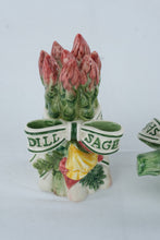 Load image into Gallery viewer, Fitz and Floyd Vegetable Herb Salt and Pepper Shakers Artichoke Asparagus Set
