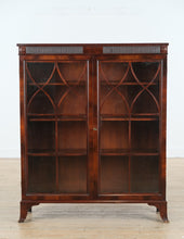 Load image into Gallery viewer, Antique Flamed Mahogany Library Display Cabinet with Fretwork Glass Doors – 37”

