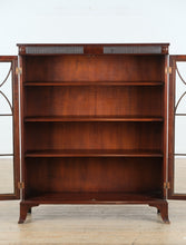 Load image into Gallery viewer, Antique Flamed Mahogany Library Display Cabinet with Fretwork Glass Doors – 37”
