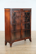 Load image into Gallery viewer, Antique Flamed Mahogany Library Display Cabinet with Fretwork Glass Doors – 37”
