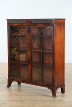 Load image into Gallery viewer, Antique Flamed Mahogany Library Display Cabinet with Fretwork Glass Doors – 37”
