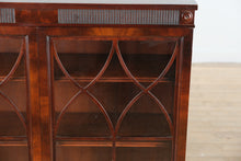 Load image into Gallery viewer, Antique Flamed Mahogany Library Display Cabinet with Fretwork Glass Doors – 37”
