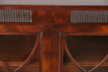 Load image into Gallery viewer, Antique Flamed Mahogany Library Display Cabinet with Fretwork Glass Doors – 37”
