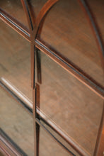 Load image into Gallery viewer, Antique Flamed Mahogany Library Display Cabinet with Fretwork Glass Doors – 37”
