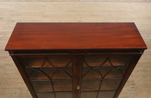 Load image into Gallery viewer, Antique Flamed Mahogany Library Display Cabinet with Fretwork Glass Doors – 37”
