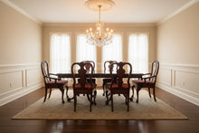 Load image into Gallery viewer, Flame Mahogany Double Pedestal Dining Table with Six Queen Anne Chairs and Two Leaves
