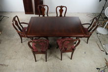 Load image into Gallery viewer, Flame Mahogany Double Pedestal Dining Table with Six Queen Anne Chairs and Two Leaves
