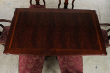 Load image into Gallery viewer, Flame Mahogany Double Pedestal Dining Table with Six Queen Anne Chairs and Two Leaves
