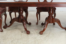Load image into Gallery viewer, Flame Mahogany Double Pedestal Dining Table with Six Queen Anne Chairs and Two Leaves
