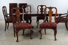 Load image into Gallery viewer, Flame Mahogany Double Pedestal Dining Table with Six Queen Anne Chairs and Two Leaves
