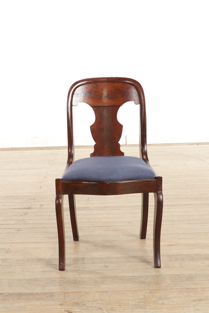 Flamed Mahogany Saber Legged Chair - Blue Upholstery