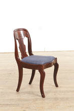 Load image into Gallery viewer, Flamed Mahogany Saber Legged Chair - Blue Upholstery
