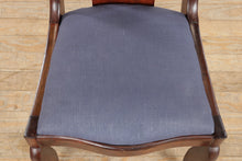Load image into Gallery viewer, Flamed Mahogany Saber Legged Chair - Blue Upholstery
