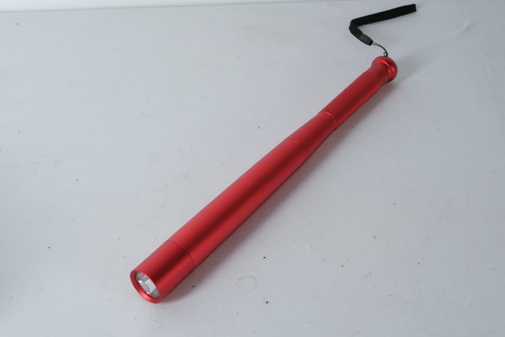 Red Aluminum LED Flashlight – Baseball Bat Style Torch with Wrist Strap