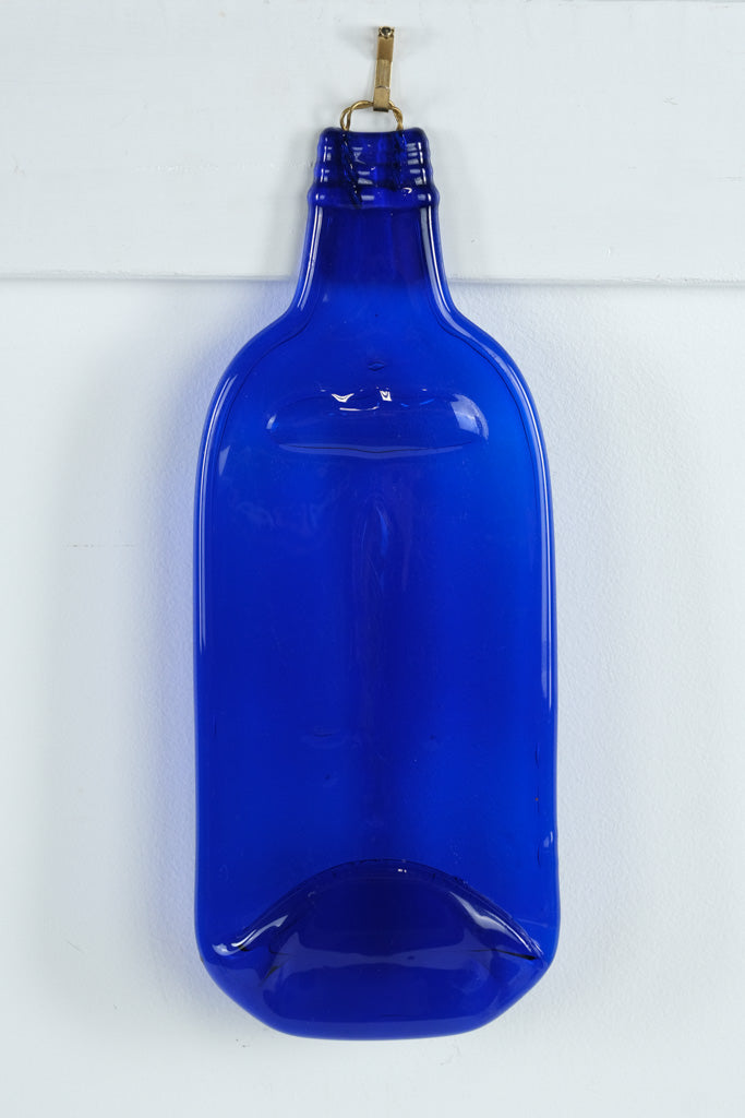 Flattened Cobalt Blue Glass Bottle Wall Art – Upcycled Decorative Glass Hanging