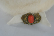 Load image into Gallery viewer, Vintage Flemington Furs White Mink Hat with Cameo Brooch – 1950s Elegant Winter Cap
