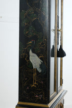 Load image into Gallery viewer, Antique Chinoiserie Display Cabinet by Flint and Horner Black Painted Curio Cabinet with Hand Painted Bird Motifs
