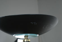 Load image into Gallery viewer, Black Metal Torchiere Floor Lamp with Brass Accents – 70” Tall Modern Minimalist Uplight
