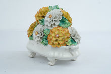 Load image into Gallery viewer, Majolica Style Ceramic Flower Basket Centerpiece Applied Flowers 12 Inch
