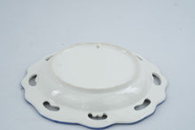Load image into Gallery viewer, Hand Painted Floral Ceramic Bowl Pierced Scalloped Rim Blue Pink 11 Inch
