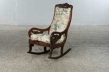 Load image into Gallery viewer, Antique Victorian Carved Wood Rocking Chair with Floral Upholstery
