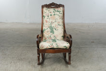Load image into Gallery viewer, Antique Victorian Carved Wood Rocking Chair with Floral Upholstery
