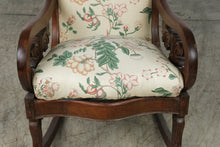Load image into Gallery viewer, Antique Victorian Carved Wood Rocking Chair with Floral Upholstery
