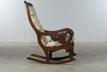 Load image into Gallery viewer, Antique Victorian Carved Wood Rocking Chair with Floral Upholstery
