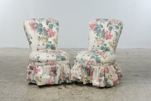 Load image into Gallery viewer, Pair of Vintage Floral Upholstered Slipper Chairs with Skirted Bases
