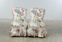 Load image into Gallery viewer, Pair of Vintage Floral Upholstered Slipper Chairs with Skirted Bases
