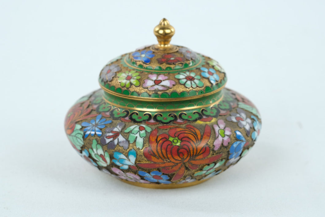 Small Floral Cloisonne Lidded Jar