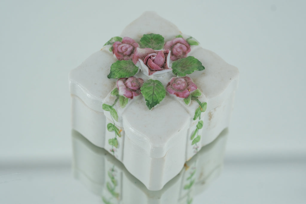 Lefton China Hand-Painted Porcelain Trinket Box – Pink Rose Floral Design