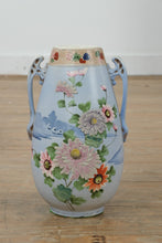 Load image into Gallery viewer, Japanese Moriage Floral Vase with Applied Chrysanthemums &amp; Twin Handles – 13" Tall
