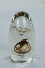 Load image into Gallery viewer, Signed Studio Art Glass Paperweight Abstract Internal Sculpture Clear Amber Form
