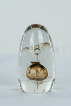 Load image into Gallery viewer, Signed Studio Art Glass Paperweight Abstract Internal Sculpture Clear Amber Form
