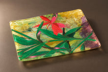 Load image into Gallery viewer, Handmade Botanical Decoupage Glass Platter Tropical Flower 16 x 8
