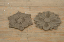 Load image into Gallery viewer, Pair of Decorative Carved Wood Wall Plaques – Rustic Floral Medallion Set
