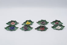 Load image into Gallery viewer, Vintage Ceramic Leaf Place Card Holders Set of 8 Applied Flowers
