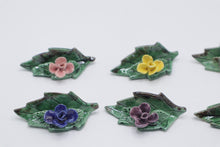 Load image into Gallery viewer, Vintage Ceramic Leaf Place Card Holders Set of 8 Applied Flowers
