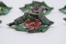 Load image into Gallery viewer, Vintage Ceramic Leaf Place Card Holders Set of 8 Applied Flowers
