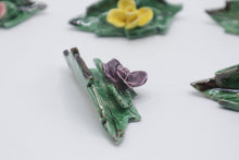 Load image into Gallery viewer, Vintage Ceramic Leaf Place Card Holders Set of 8 Applied Flowers
