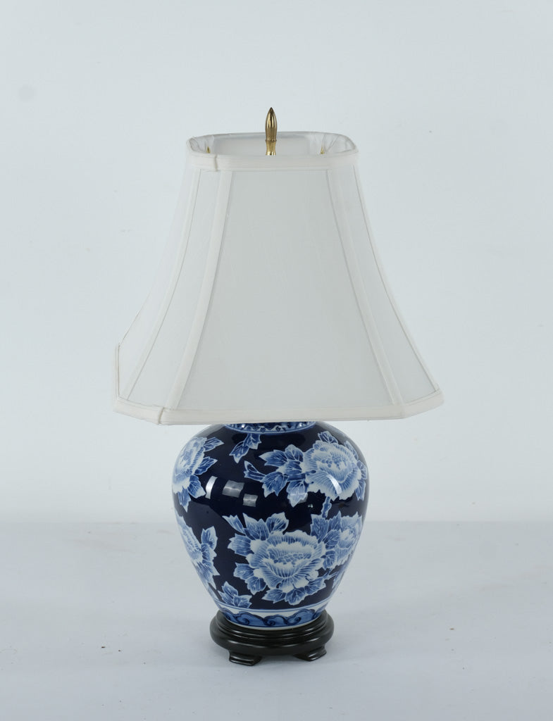 Blue & White Floral Ginger Jar Table Lamp with Shade – 21.5