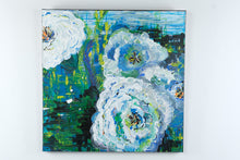 Load image into Gallery viewer, Original Abstract Floral Painting Blue White Flowers 30 x 30 Creative Mark Canvas
