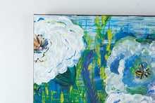 Load image into Gallery viewer, Original Abstract Floral Painting Blue White Flowers 30 x 30 Creative Mark Canvas
