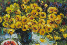 Load image into Gallery viewer, &quot;Golden Bloom Still Life&quot; – Framed Oil on Canvas with Yellow Chrysanthemums and Fruit
