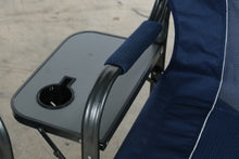 Load image into Gallery viewer, Due North Oversized Folding Directors Chairs Pair 350 Lb Side Tables Navy Blue
