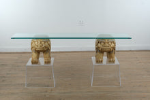 Load image into Gallery viewer, One-of-a-Kind Foo Dog Console Table with Acrylic Stands &amp; Glass Top
