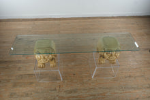 Load image into Gallery viewer, One-of-a-Kind Foo Dog Console Table with Acrylic Stands &amp; Glass Top
